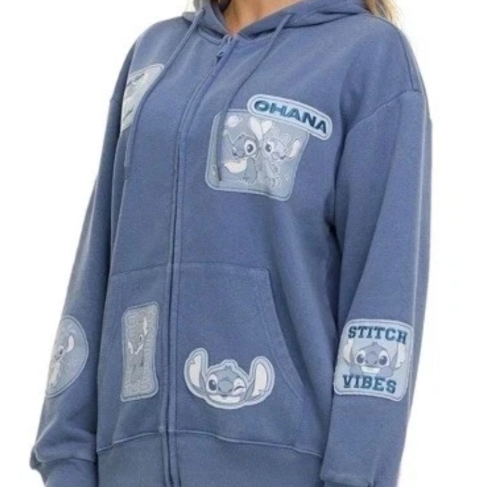 NWT Disney Blue Stitch Patch Zip Hoodie - Picture 6 of 10